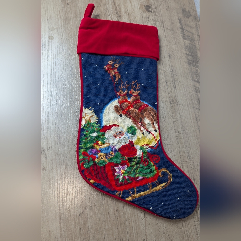 Vintage Santa With A Sleigh And Reindeer Tapestry Stocking